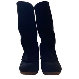 MRKT | Stylish ‘BEA’ Foldover Black Suede Wedge Women's Mid-Calf Boots Size 7.5